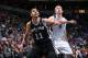 MINNEAPOLIS, MN - April 8: Jeff Ayres #11 of the San Antonio Spurs battles for rebound position against the Minnesota Timberwolves during the game on April 8, 2014 at Target Center in Minneapolis, Minnesota. NOTE TO USER: User expressly acknowledges and agrees that, by downloading and or using this Photograph, user is consenting to the terms and conditions of the Getty Images License Agreement. Mandatory Copyright Notice: Copyright 2014 NBAE (Photo by David Sherman/NBAE via Getty Images)
