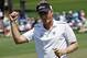 Bernhard Langer, of Germany, holds up his ball after an eagle on the second hole during the fourth round of the Masters golf tournament Sunday, April 13, 2014, in Augusta, Ga. (AP Photo/Matt Slocum)