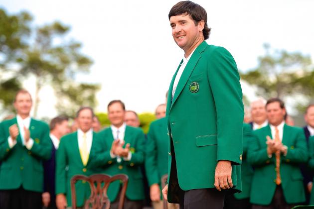 Bubba Watson dons the green jacket after winning the 2014 Masters (Harry How, Getty Images)
