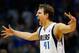DALLAS, TX - APRIL 12: Dirk Nowitzki #41 of the Dallas Mavericks reacts after making a three point shot against the Phoenix Suns in the third quarter at American Airlines Center on April 12, 2014 in Dallas, Texas. (Photo by Tom Pennington/Getty Images)
