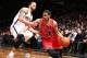 BROOKLYN, NY - MARCH 3: D.J. Augustin #14 of the Chicago BUlls drives against Deron Williams #8 of the Brooklyn Nets during a game at the Barclays Center on March 3, 2014 in the Brooklyn borough of New York City. NOTE TO USER: User expressly acknowledges and agrees that, by downloading and/or using this Photograph, user is consenting to the terms and conditions of the Getty Images License Agreement. Mandatory Copyright Notice: Copyright 2014 NBAE (Photo by Nathaniel S. Butler/NBAE via Getty Images)