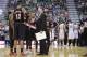 Portland Trail Blazers' head coach Terry Stotts talks with his team in the second half during an NBA basketball game against the Utah Jazz Friday, April 11, 2014, in Salt Lake City. The Trail Blazers won 111-99. (AP Photo/Rick Bowmer)