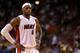 MIAMI, FL - APRIL 08: LeBron James #6 of the Miami Heat looks on during a game against the Brooklyn Nets at AmericanAirlines Arena on April 8, 2014 in Miami, Florida. NOTE TO USER: User expressly acknowledges and agrees that, by downloading and/or using this photograph, user is consenting to the terms and conditions of the Getty Images License Agreement. Mandatory copyright notice: (Photo by Mike Ehrmann/Getty Images)