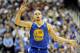 Golden State Warriors guard Stephen Curry (30) runs downcourt after making a shot in the second half of an NBA basketball game against the Dallas Mavericks, Tuesday, April 1, 2014, in Dallas. Golden State won 122-120 in overtime. (AP Photo/Matt Strasen)
