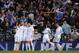 MADRID, SPAIN - MARCH 23: Cristiano Ronaldo (3rdL) of Real Madrid celebrates his team's third goal with team mates during the La Liga match between Real Madrid CF and FC Barcelona at the Bernabeu on March 23, 2014 in Madrid, Spain. (Photo by Denis Doyle/Getty Images)