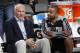 DALLAS, TX - DECEMBER 26: Gregg Popovich and Tony Parker #9 of the San Antonio Spurs talk before the game against the Dallas Mavericks on December 26, 2013 at the American Airlines Center in Dallas, Texas. NOTE TO USER: User expressly acknowledges and agrees that, by downloading and or using this photograph, User is consenting to the terms and conditions of the Getty Images License Agreement. Mandatory Copyright Notice: Copyright 2013 NBAE (Photo by Glenn James/NBAE via Getty Images)