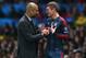 MANCHESTER, ENGLAND - APRIL 01: Pep Guardiola head coach of Bayern Muenchen has words with Toni Kroos of Bayern Muenchen during the UEFA Champions League Quarter Final first leg match between Manchester United and FC Bayern Muenchen at Old Trafford on April 1, 2014 in Manchester, England. (Photo by Alex Livesey/Getty Images)