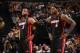 INDIANAPOLIS, IN - MARCH 26: Dwyane Wade #3 and LeBron James #6 of the Miami Heat stand on the court during a game against the Indiana Pacers on March 26, 2014 at Bankers Life Fieldhouse in Indianapolis, IN. NOTE TO USER: User expressly acknowledges and agrees that, by downloading and or using this photograph, User is consenting to the terms and conditions of the Getty Images License Agreement. Mandatory Copyright Notice: Copyright 2014 NBAE (Photo by Nathaniel S. Butler/NBAE via Getty Images)