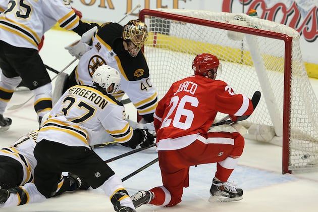 Wings Determined to Get to the Net, Create Havoc in Front of Rask