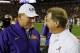 TUSCALOOSA, AL - NOVEMBER 09: (L-R) Head coach Les Miles of the LSU Tigers talks with head coach Nick Saban of the Alabama Crimson Tide before the game at Bryant-Denny Stadium on November 9, 2013 in Tuscaloosa, Alabama. (Photo by Kevin C. Cox/Getty Images)