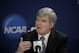 NCAA President Mark Emmert answers a question at a news conference Sunday, April 6, 2014, in Arlington, Texas. (AP Photo/David J. Phillip)