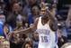 Oklahoma City Thunder forward Kevin Durant gestures following a basket in the first quarter of an NBA basketball game against the Detroit Pistons in Oklahoma City, Wednesday, April 16, 2014. (AP Photo/Sue Ogrocki)