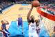 OKLAHOMA CITY, OK - APRIL 16: Kevin Durant #35 of the Oklahoma City Thunder dunks against the Detroit Pistons on April 16, 2014 at the Chesapeake Energy Arena in Oklahoma City, Oklahoma. NOTE TO USER: User expressly acknowledges and agrees that, by downloading and or using this Photograph, user is consenting to the terms and conditions of the Getty Images License Agreement. Mandatory Copyright Notice: Copyright 2014 NBAE (Photo by Layne Murdoch/NBAE via Getty Images)