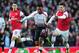 LONDON, ENGLAND - FEBRUARY 16: Daniel Sturridge (C) of Liverpool holds off Mesut Ozil (L), Laurent Koscielny (R) of Arsenal during the FA Cup Fifth Round match between Arsenal and Liverpool at the Emirates Stadium on February 16, 2014 in London, England. (Photo by Shaun Botterill/Getty Images)