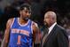 PORTLAND, OR - NOVEMBER 25: Amar'e Stoudemire #1 and Mike Woodson of the New York Knicks talk during the game against the Portland Trail Blazers on November 25, 2013 at the Moda Center Arena in Portland, Oregon. NOTE TO USER: User expressly acknowledges and agrees that, by downloading and or using this photograph, user is consenting to the terms and conditions of the Getty Images License Agreement. Mandatory Copyright Notice: Copyright 2013 NBAE (Photo by Sam Forencich/NBAE via Getty Images)