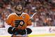 Philadelphia Flyers' Claude Giroux looks on during the second period of an NHL hockey game against the Carolina Hurricanes, Sunday, April 13, 2014, in Philadelphia. The Hurricanes won 6-5 in a shootout. (AP Photo/Chris Szagola)