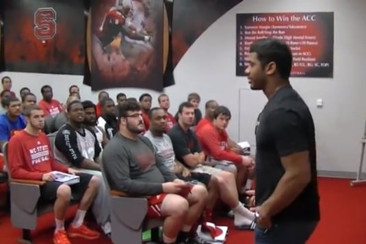 WATCH: Seahawks' Russell Wilson Talks to NC State Players