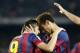 Barcelona's Neymar from Brazil celebrates with teammate Barcelona's Alexis Sanchez from Chile after scoring his team's second goal during a Spanish La Liga soccer match between Barcelona and Villarreal at the Camp Nou stadium in Barcelona, Spain, Saturday, Dec. 14, 2013. (AP Photo/Emilio Morenatti)