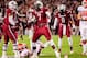 Nov 30, 2013; Columbia, SC, USA; South Carolina Gamecocks defensive end Jadeveon Clowney (7) celebrates a tackle for loss against the Clemson Tigers in the second quarter at Williams-Brice Stadium. Mandatory Credit: Jeff Blake-USA TODAY Sports
