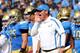 PASADENA, CA - OCTOBER 13: Head coach Jim Mora of the UCLA Bruins shouts instructions in the game against the Utah Utes at the Rose Bowl on October 13, 2012 in Pasadena, California. UCLA won 21-14. (Photo by Stephen Dunn/Getty Images)
