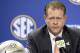 Dec 6, 2013; Atlanta, GA, USA; Auburn Tigers head coach Gus Malzahn addresses the media at a press conference the day before his team faces the Missouri Tigers in the SEC Championship Game at the Georgia Dome. Mandatory Credit: John David Mercer-USA TODAY Sports