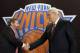 New York Knicks new team president Phil Jackson, right, shakes hands with Madison Square Garden Chairman James Dolan during a news conference where he was introduced, at New York's Madison Square Garden, Tuesday, March 18, 2014. (AP Photo/Richard Drew)