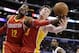 Houston Rockets' Dwight Howard, left, and Omer Asik, of Turkey, reach for a rebound during the first half of an NBA basketball game against the Los Angeles Clippers on Monday, Nov. 4, 2013, in Los Angeles. The Clippers won 137-118. (AP Photo/Jae C. Hong)