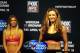 Apr 18, 2014; Orlando, FL, USA; Miesha Tate steps on the scale during a weigh-in her female bantamweight fight against Liz Carmouche for UFC on FOX 11at Amway Center. Mandatory Credit: David Manning-USA TODAY Sports