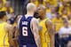 INDIANAPOLIS, IN - APRIL 19: Pero Antic #6 of the Atllanta Hawks and David West #21 of the Indiana Pacers square off in Game 1 of the Eastern Conference Quarterfinals during the 2014 NBA Playoffs at Bankers Life Fieldhouse on April 19, 2014 in Indianapolis, Indiana. NOTE TO USER: User expressly acknowledges and agrees that, by downloading and or using this photograph, User is consenting to the terms and conditions of the Getty Images License Agreement. (Photo by Andy Lyons/Getty Images)