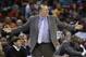 Chicago Bulls head coach Tom Thibodeau reacts to a call during the second half of an NBA basketball game against the Charlotte Bobcats in Charlotte, N.C., Wednesday, April 16, 2014. The Bobcats won 91-86 in overtime. (AP Photo/Chuck Burton)