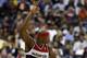 Washington Wizards forward Al Harrington (7) reacts after a three-point shot in the first half of an NBA basketball game against the Miami Heat, Monday, April 14, 2014, in Washington. (AP Photo/Alex Brandon)