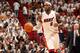 MIAMI, FL - April 20: LeBron James #6 of the Miami Heat handles the ball against the Charlotte Bobcats during Game One of the Eastern Conference Quarterfinals of the 2014 NBA playoffs at the American Airlines Arena in Miami, Florida on April 20, 2014. NOTE TO USER: User expressly acknowledges and agrees that, by downloading and/or using this photograph, user is consenting to the terms and conditions of the Getty Images License Agreement. Mandatory copyright notice: Copyright NBAE 2014 (Photo by Issac Baldizon/NBAE via Getty Images)