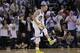 Golden State Warriors' Stephen Curry celebrates after scoring during the second half of an NBA basketball game against the Minnesota Timberwolves on Monday, April 14, 2014, in Oakland, Calif. Golden State won 130-120. (AP Photo/Marcio Jose Sanchez)