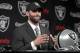 Oakland Raiders quarterback Matt Schaub gestures while speaking during a news conference Friday, March 21, 2014, at the NFL football team's practice facility in Alameda, Calif. (AP Photo/Ben Margot)