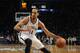 Brooklyn Nets' Shaun Livingston (14) controls the ball during an NBA basketball game against the Toronto Raptors on Monday, March 10, 2014 at Barclays Center in New York. (AP Photo/Kathy Kmonicek)