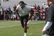 South Carolina defensive end Jadeveon Clowney competes in a drill for NFL representatives at South Carolina football pro day in Columbia, S.C., Wednesday, April 2, 2014. (AP Photo/Mary Ann Chastain)