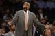 New York Knicks' Mike Woodson reacts during the first half of the NBA basketball game against the Chicago Bulls, Sunday, April 13, 2014 in New York. (AP Photo/Seth Wenig)