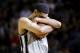 Apr 6, 2014; San Antonio, TX, USA; San Antonio Spurs forward Tim Duncan (21) clutches the ball prior to the game against the Memphis Grizzlies at AT&T Center. Mandatory Credit: Soobum Im-USA TODAY Sports