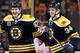 BOSTON, MA - APRIL 20: Justin Florek #57 of the Boston Bruins celebrates his goal with teammates Carl Soderberg #34 and Andrej Meszaros in the first period against the Detroit Red Wings during the game at TD Garden on April 20, 2014 in Boston, Massachusetts. (Photo by Jared Wickerham/Getty Images)
