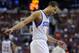 Philadelphia 76ers' Michael Carter-Williams is seen during the second half of an NBA basketball game against the Boston Celtics on Monday, April 14, 2014, in Philadelphia. The 76ers won 113-108. (AP Photo/Michael Perez)