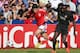 NYON, SWITZERLAND - APRIL 14: Goncalo Guedes of SL Benfica (L) fights for the ball with Elohor Godswill of FC Barcelona during the UEFA Youth League Final match between Benfica Lisbon and FC Barcelona at Colovray Stadion on April 14, 2014 in Nyon, Switzerland. (Photo by Philipp Schmidli/Getty Images)