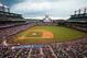 DENVER, CO - JULY 28: An overhead general view of Coors Field on a cloudy evening in the fourth inning of a game between the Colorado Rockies and the Cincinnati Reds at Coors Field on July 28, 2012 in Denver, Colorado. The Reds defeated the Rockies 9-7. (Photo by Dustin Bradford/Getty Images)