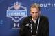 John Idzik, New York Jets General Manager, answers a question during a news conference at the NFL football scouting combine in Indianapolis, Thursday, Feb. 21, 2013. (AP Photo/Michael Conroy)