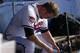 Atlanta Braves relief pitcher Craig Kimbrel (46) sits on the bench after blowing a save opportunity in the ninth inning of a baseball game against the Miami Marlins Monday, April 21, 2014 in Atlanta. (AP Photo/John Bazemore)