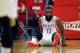 HOUSTON, TX - APRIL 20: James Harden #13 of the Houston Rockets falls to the floor during game action in Game One of the Western Conference Quarterfinals during the 2014 NBA Playoffs at the Toyota Center on April 20, 2014 in Houston, Texas. NOTE TO USER: User expressly acknowledges and agrees that, by downloading and or using this photograph, User is consenting to the terms and conditions of the Getty Images License Agreement. (Photo by Bob Levey/Getty Images)