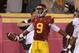 Southern California wide receiver Marqise Lee celebrates a successful two point conversion as Stanford safety Jordan Richards looks on during the first half of their NCAA college football game, Saturday, Nov. 16, 2013, in Los Angeles. (AP Photo/Mark J. Terrill)
