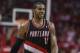 Apr 20, 2014; Houston, TX, USA; Portland Trail Blazers forward LaMarcus Aldridge (12) reacts after a play during the fourth quarter against the Houston Rockets in game one during the first round of the 2014 NBA Playoffs at Toyota Center. Mandatory Credit: Troy Taormina-USA TODAY Sports
