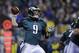 Philadelphia Eagles' Nick Foles in action during the first half of an NFL wild-card playoff football game against the New Orleans Saints, Saturday, Jan. 4, 2014, in Philadelphia. (AP Photo/Michael Perez)