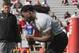 South Carolina defensive end Jadeveon Clowney competes in a drill for NFL representatives at South Carolina football pro day in Columbia, S.C., Wednesday, April 2, 2014. (AP Photo/Mary Ann Chastain)