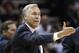 Los Angeles Lakers head coach Mike D'Antoni argues a call during the second half of an NBA basketball game against the San Antonio Spurs, Wednesday, April 16, 2014, in San Antonio. Los Angeles won 113-100. (AP Photo/Eric Gay)